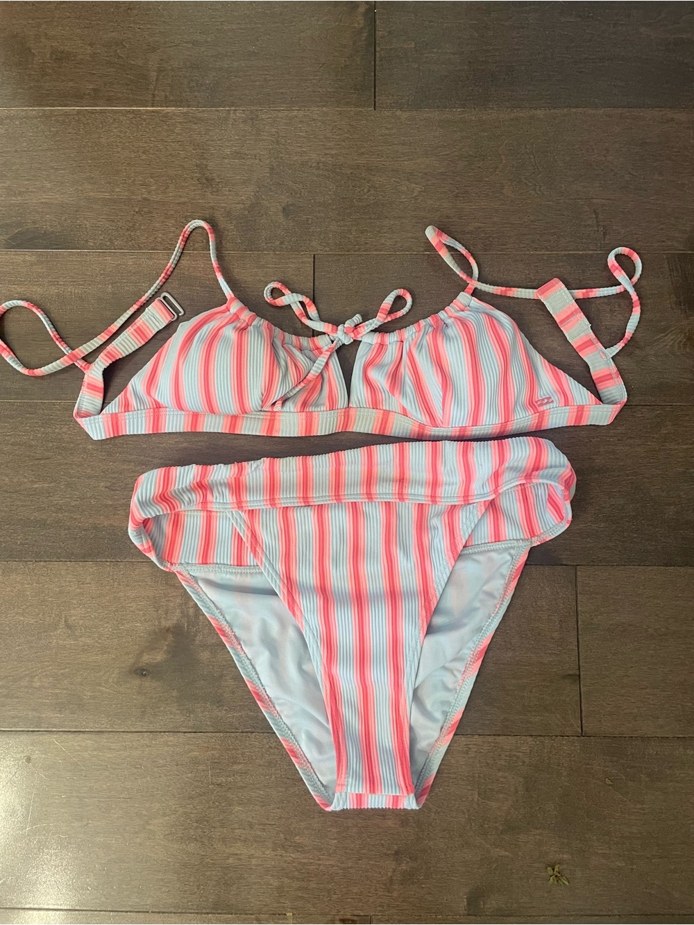 Women's Billabong Pink & White Striped Two-Piece Swimsuit - medium